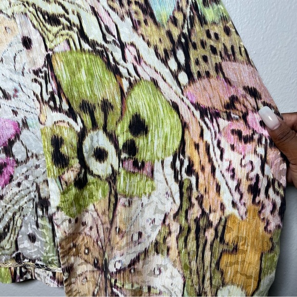 Chico's Women 100% Silk Cardigan Top Large Watercolor Floral Jacquard Open Front - Picture 6 of 8